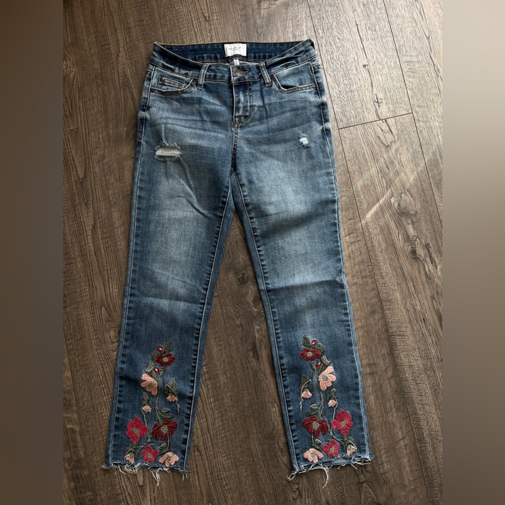 Floral embroidered jeans, size 1